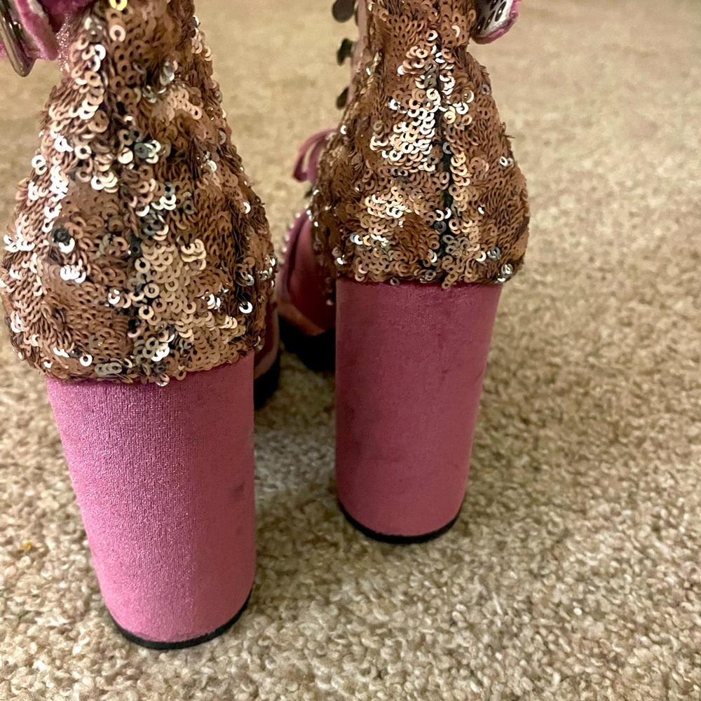 Jeffrey Campbell Pink Sequin Block Heel Boots